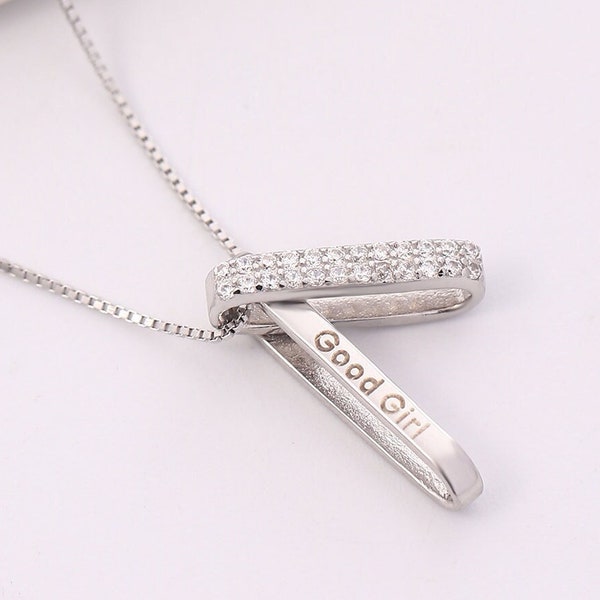 Good girl - Hidden in plain sight message necklace. Dom sub jewelry gifts for her, 925 Sterling Silver