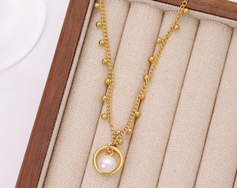 Collier de jour discret avec options de verrouillage 24 heures sur 24, cadeau de bijoux dom sub pour elle, tour de cou avec joint torique et goutte de perles, cadeaux pour elle et lui