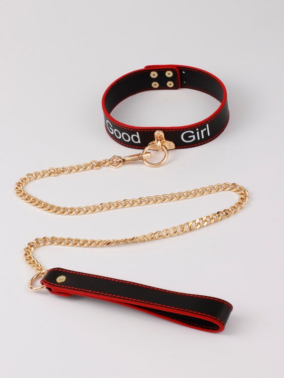 Collar Choker With Leash: Faux Leather Harness Set
