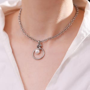 Locking day collar O ring with pearl Good Girl Discreet day collar, Eternity collar with engraved hex lock, Dom sub jewelry