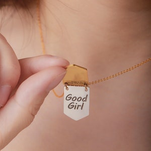 Good Girl Nameplate Necklace: Sterling Silver Hidden Message Jewelry