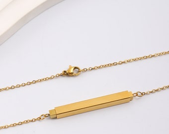 Hidden Message Necklace: Custom Retractable Pendant, Stainless Steel