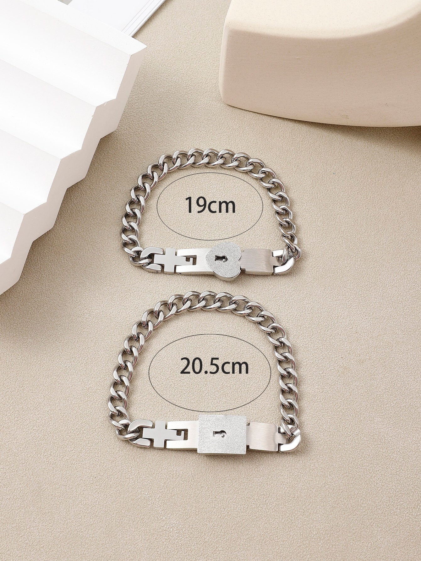 Couples Permanent Locking Bracelet Set Interlocking Bangle