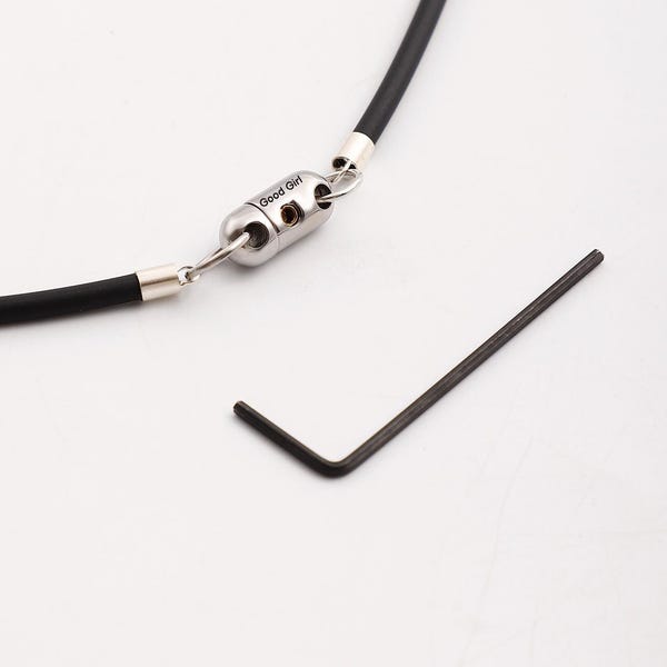 Good Girl Locking Permanent Hex Lock dom sub jewelry. Rubber Leather collar  Custom engraved hex lock dom sub gifts