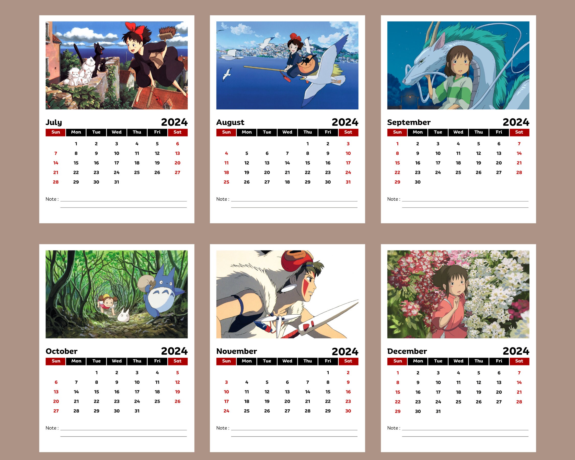 Ghibli 2024 Calendar Etsy