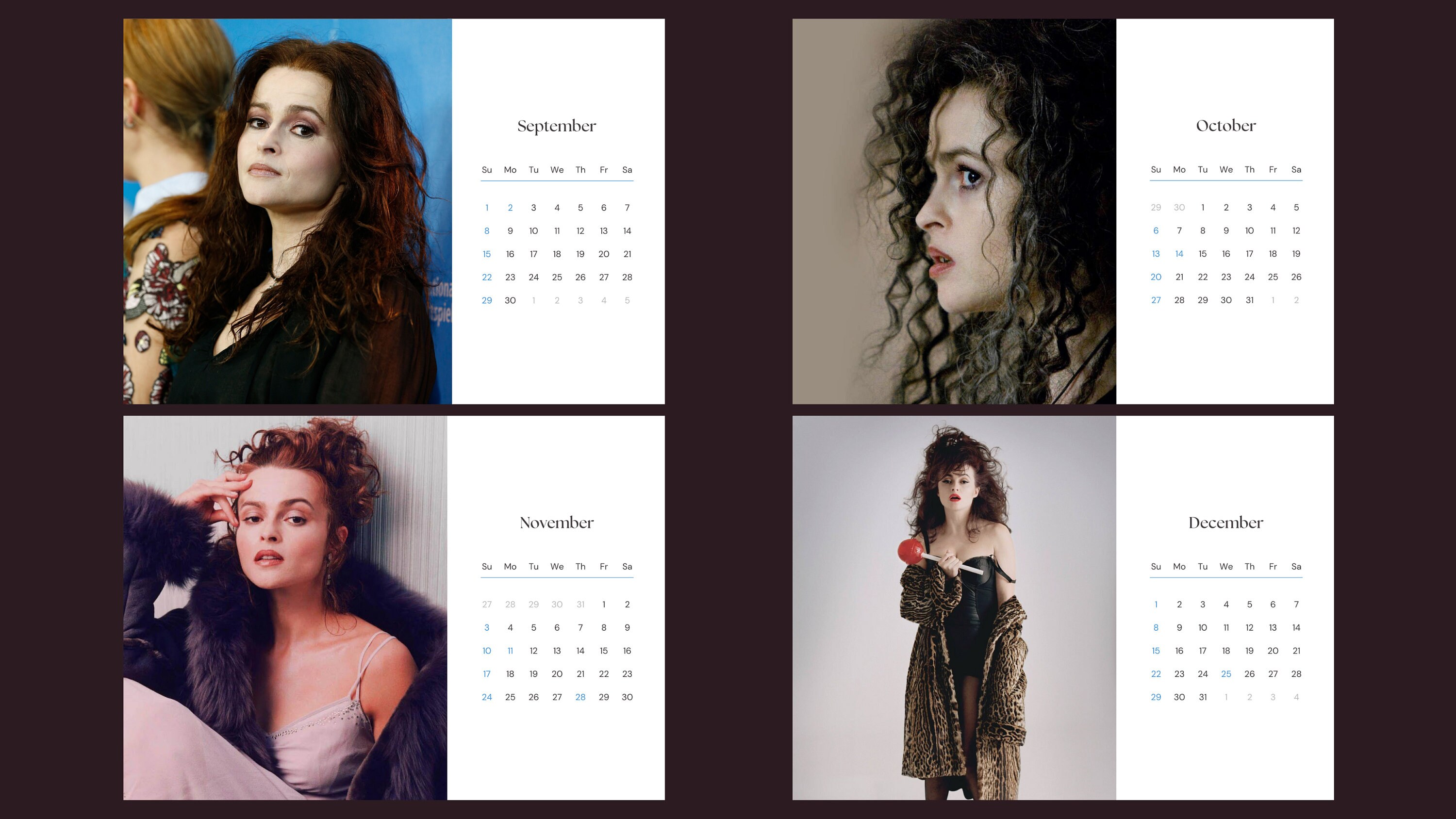 Helena Bonham 2024 Calendar Etsy