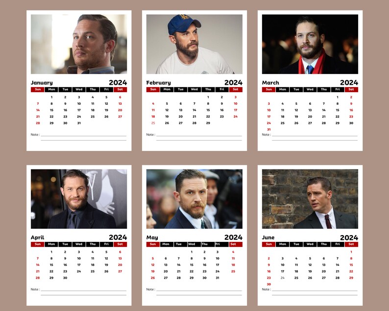 Tom Hardy 2024 Calendar Etsy