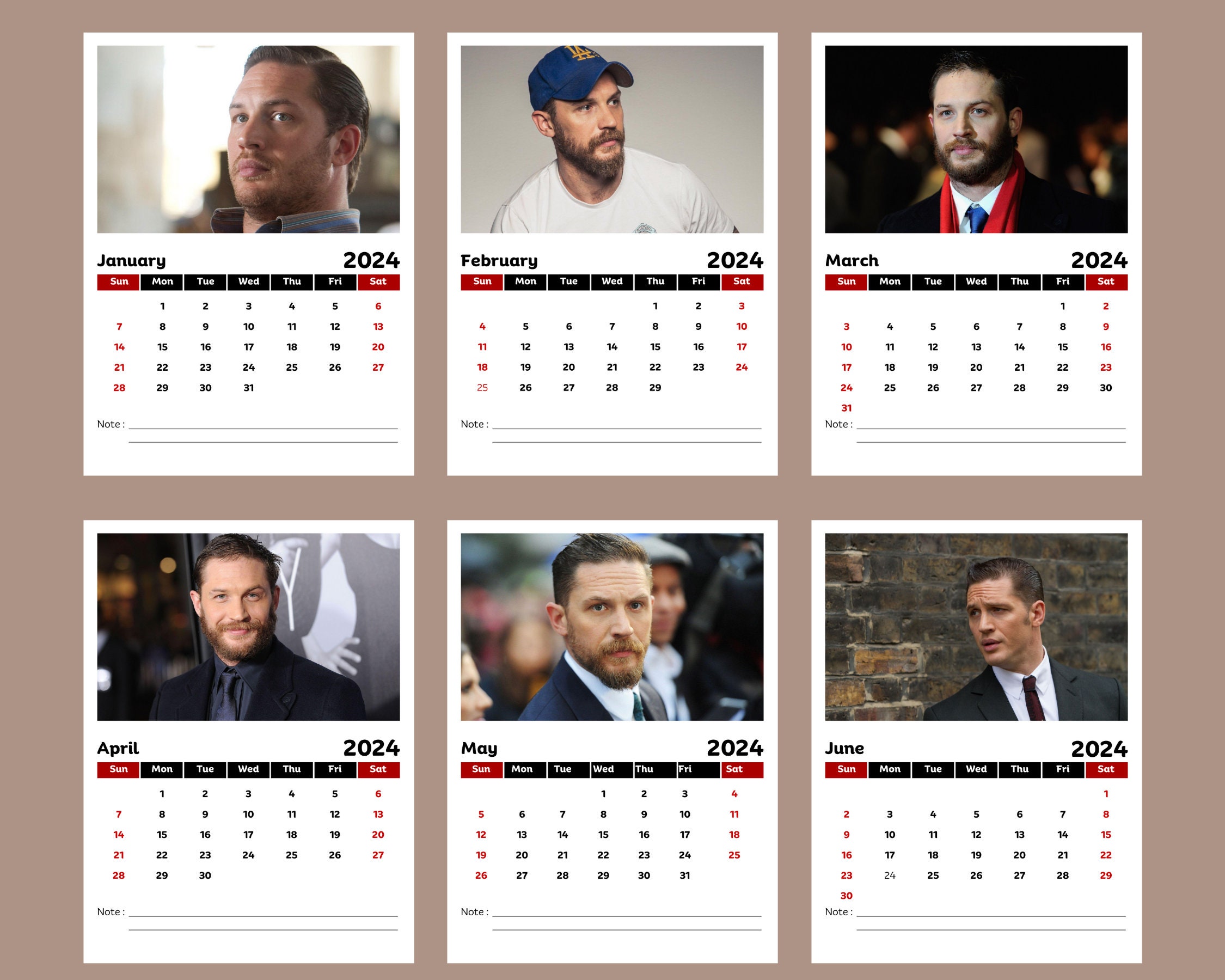 Tom Hardy 2024 Calendar Etsy