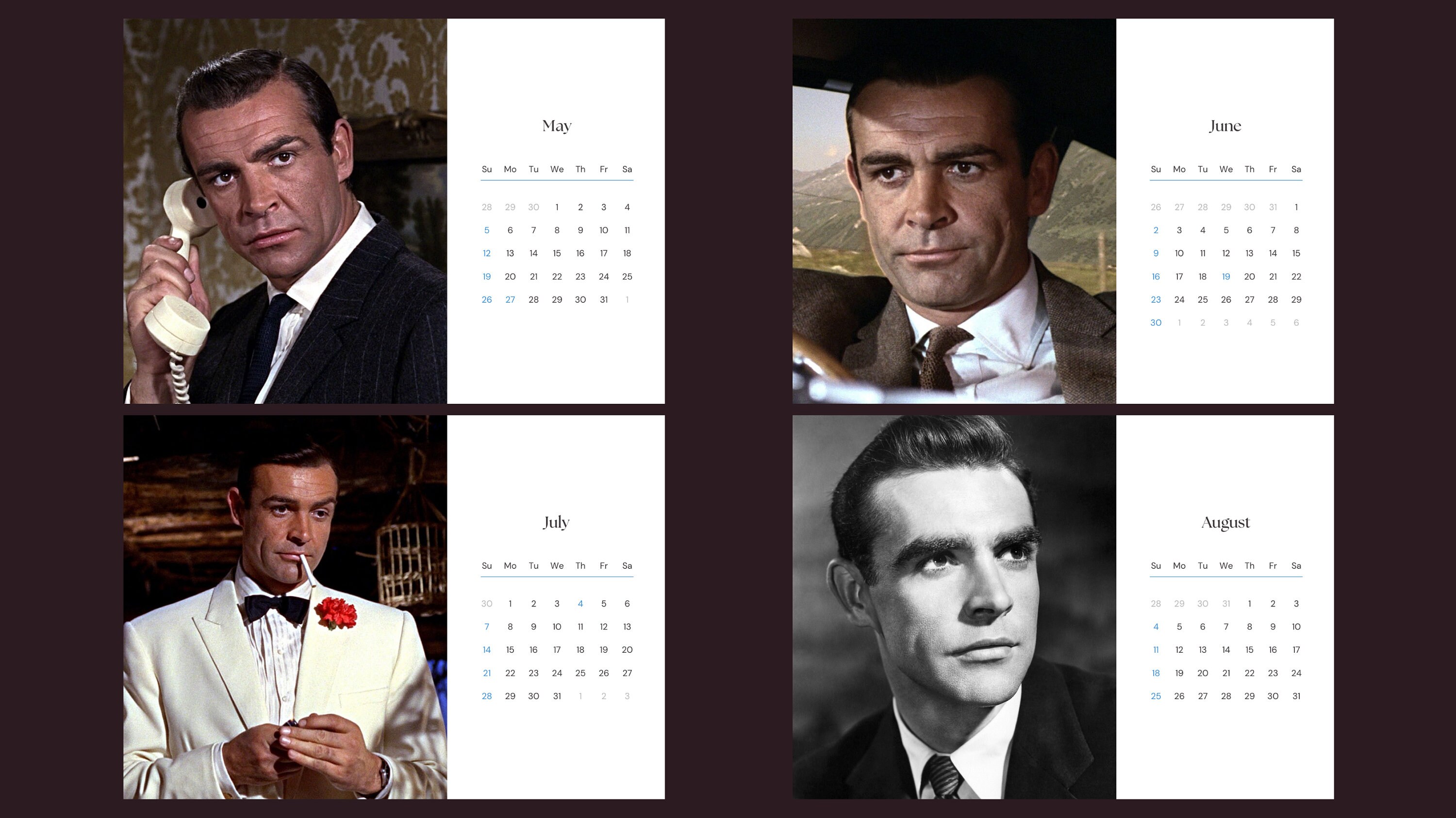 Sean Connery 2024 Calendar Etsy