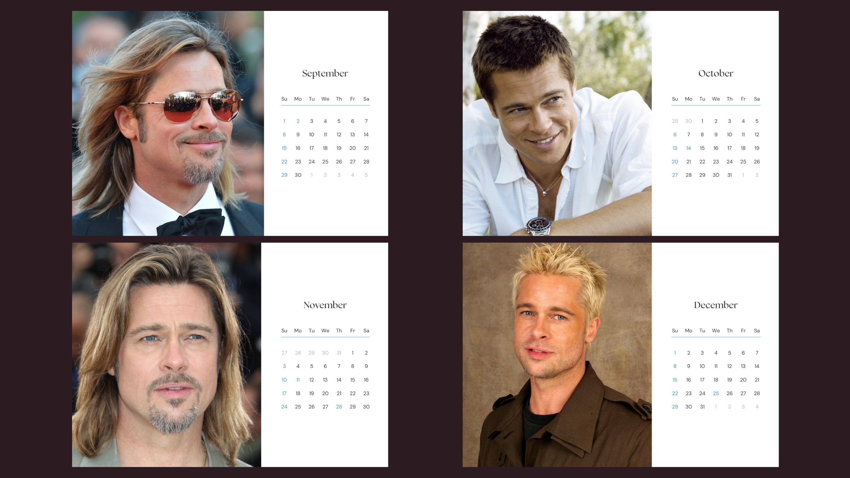 Brad Pitt 2024 Calendar Etsy
