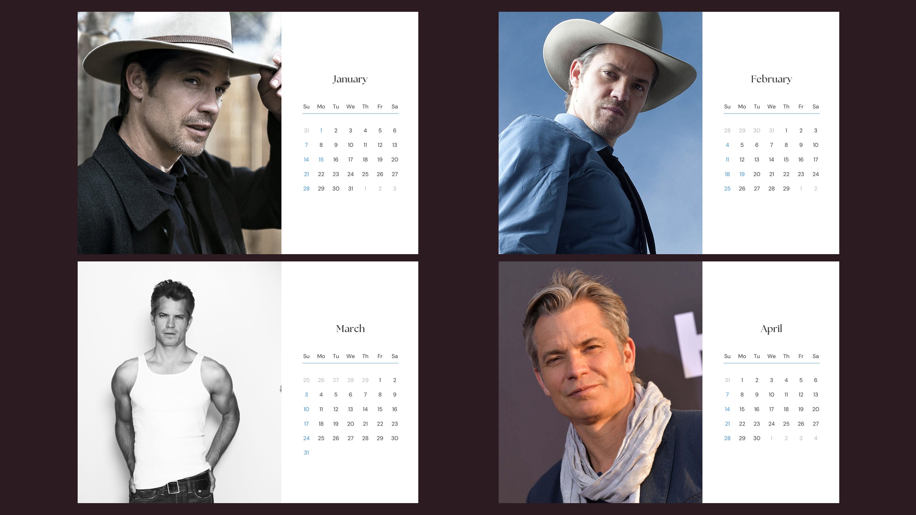 Timothy Olyphant 2024 Calendar Etsy