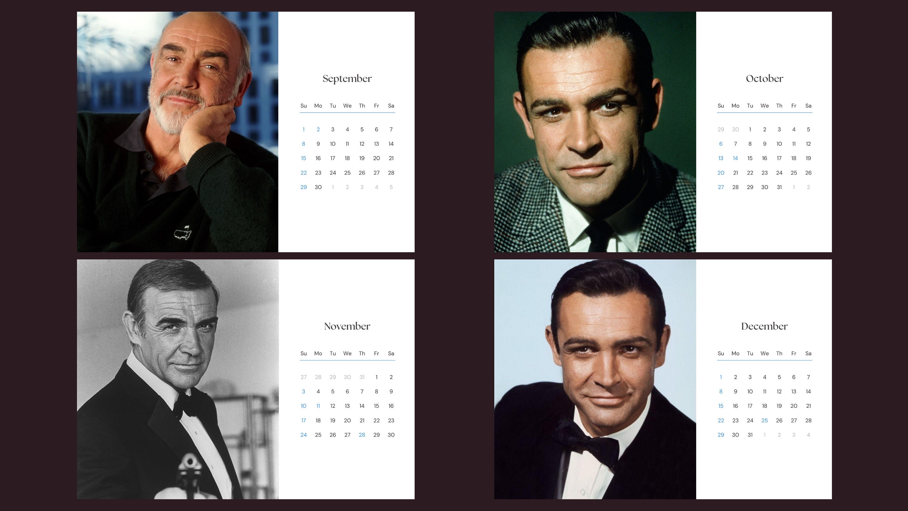 Sean Connery 2024 Calendar Etsy