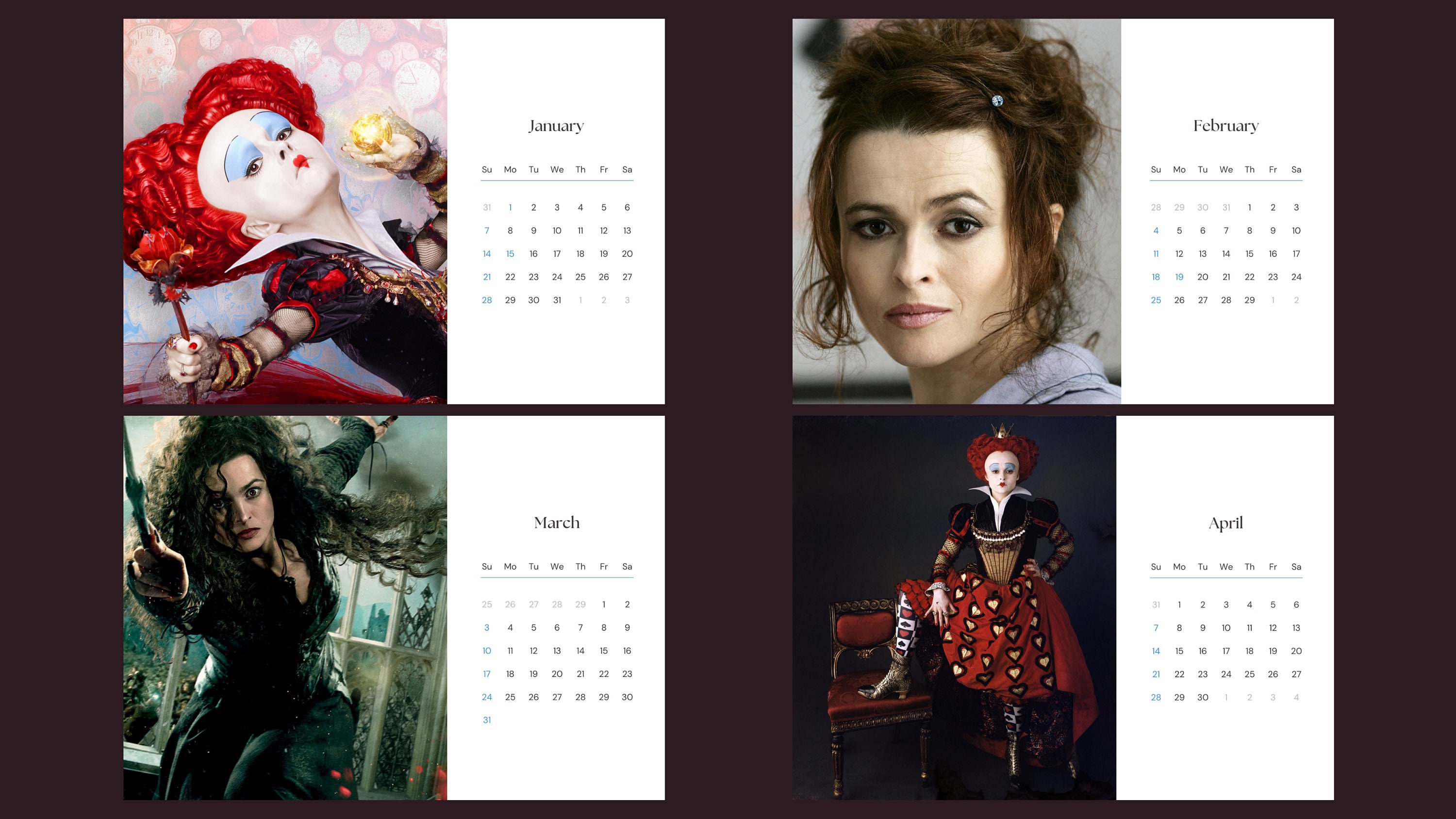 Helena Bonham 2024 Calendar Etsy