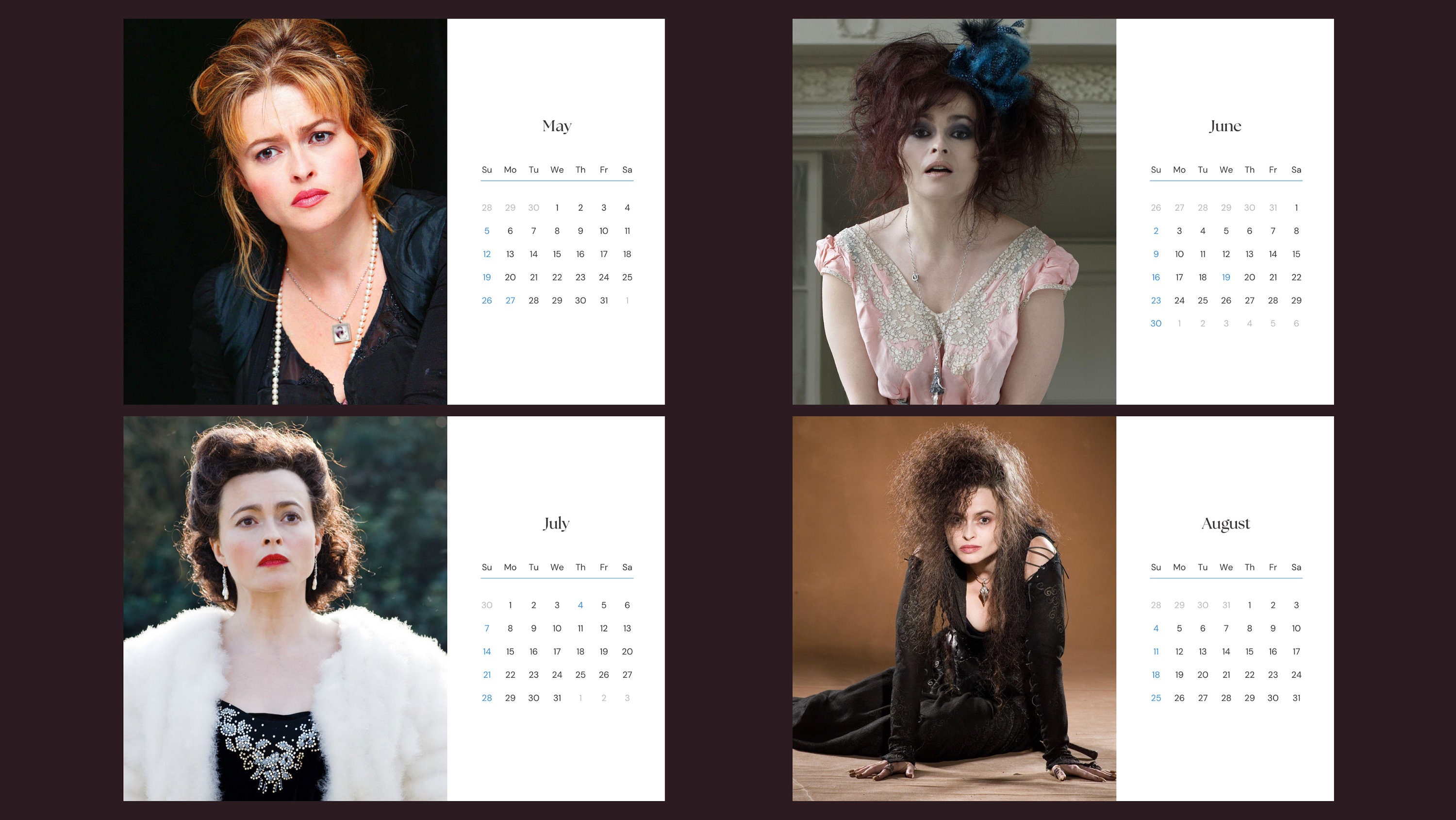 Helena Bonham 2024 Calendar Etsy