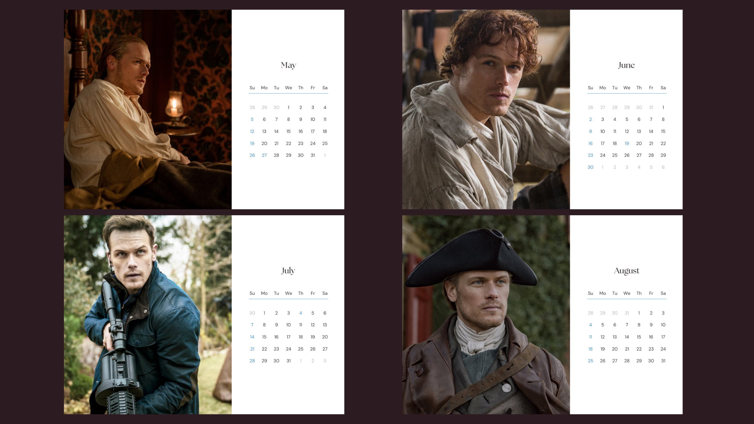 Sam Heughan 2024 Calendar Etsy UK