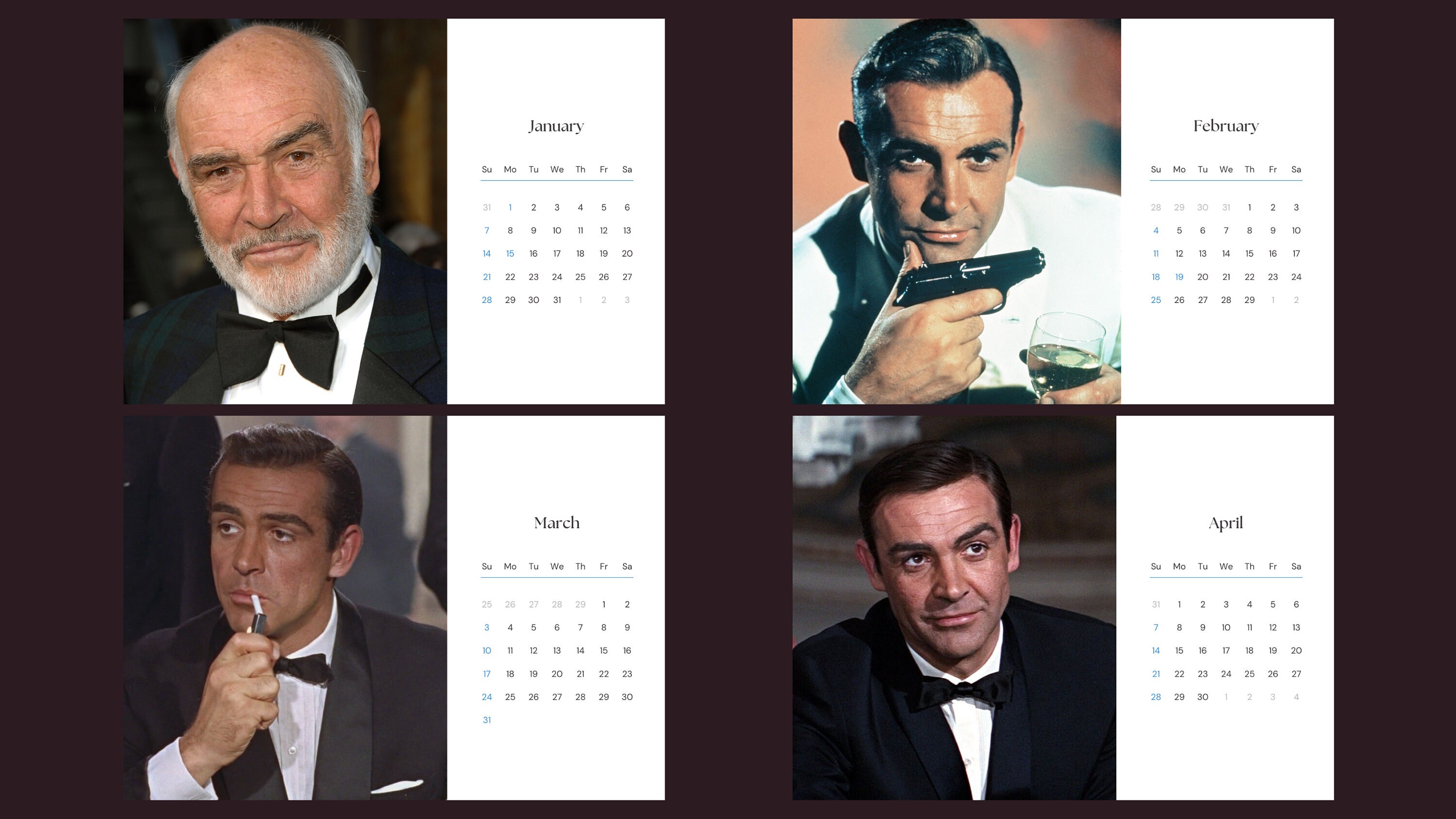 Sean Connery 2024 Calendar Etsy
