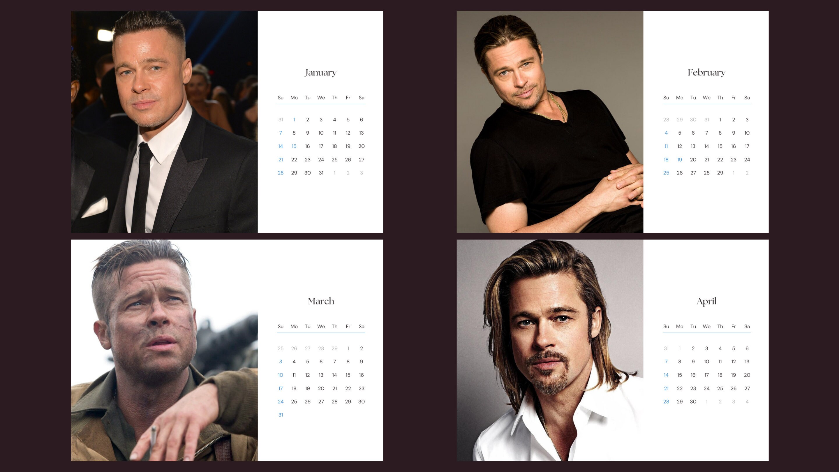 Brad Pitt 2024 Calendar Etsy
