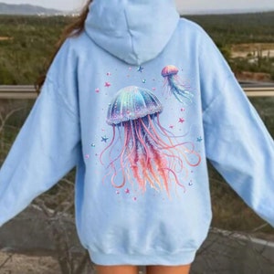Retro Jellyfish Hoodie Coconut Girl Jellyfish Shirt Oceancore Jellyfish Print Sea Creatures Clothing Ocean Inspired Style Celestial Hoodie