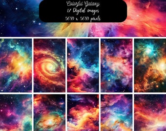 Colorful Galaxy Backgrounds , Digital Images , Captivating and Vibrant Cosmic Dreams, Outer Space With Colorful Textures, PNG