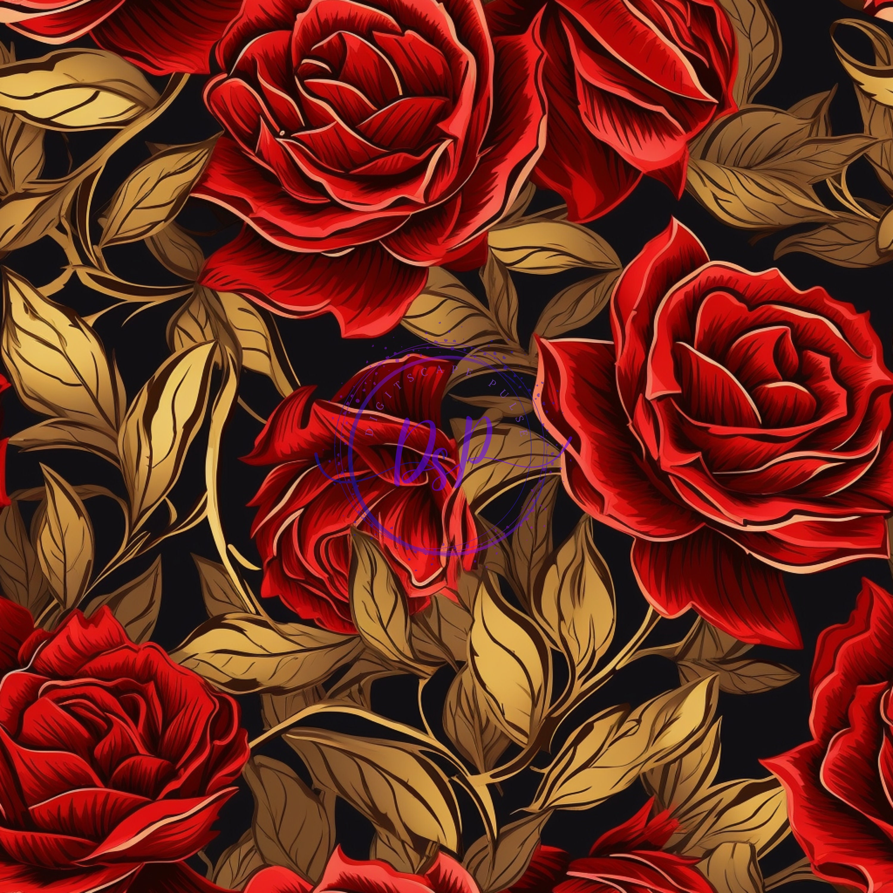 Red & Gold Roses Patterns , Digital Papers , Seamless Rose Patterns ...