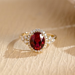 Solid Gold Oval Cut Lab Grown Ruby Engagement Ring, Wedding Ring, Stackable Ring, Valentine's Day/ Anniversary /Birthday Gift for Woman, Her