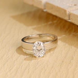 Solid Gold Oval Cut Moissanite Engagement Ring, 4mm Wide Band Promise Ring, Anniversary, Birthday, Valentine’s Gift for Her, Women, Wife