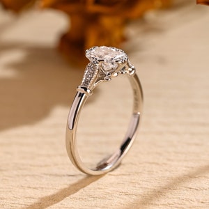 Solid Gold Elongated Cushion Moissanite Engagement Ring, Vintage Filigree Proposal Ring, Valentine&#39;s Day /Anniversary Gift for Women, Wife
