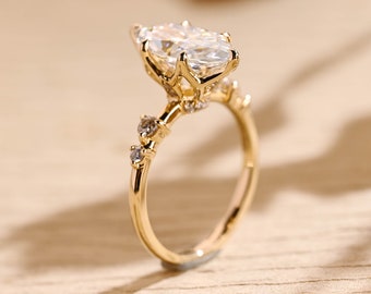Solid Gold Marquise Moissanite Engagement Ring • Hidden Halo Tulip Proposal Ring • Chic Promise Ring • Valentine’s, Anniversary Gift for Her