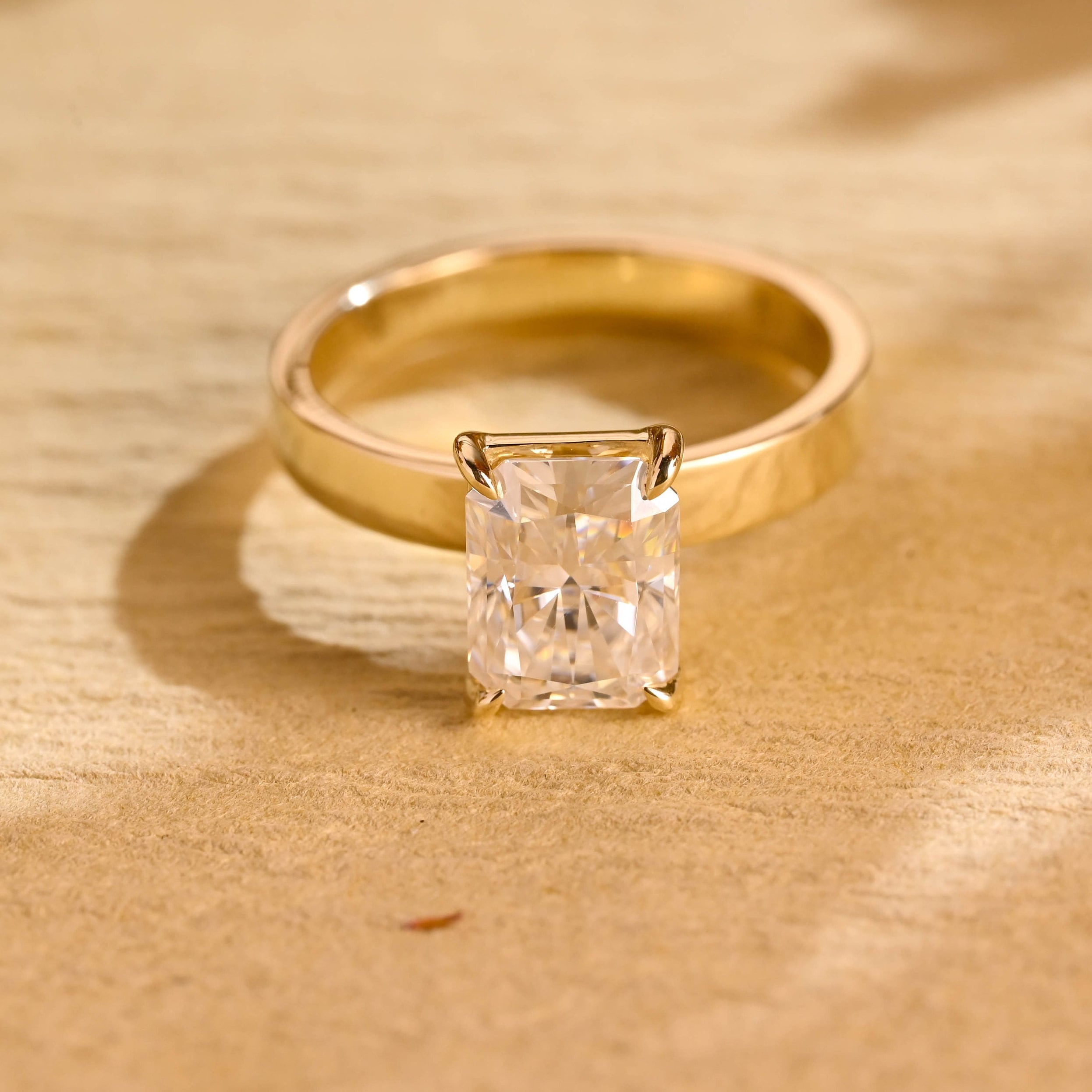 Solid Gold Radiant Cut Moissanite Engagement Ring, Solitaire 3mm Wedding Band Bridal Ring, Valentine's Day/ Anniversary Gift for Her