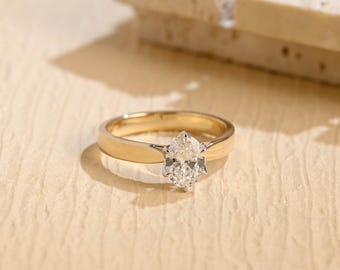 IGI Verified Solid Gold 3mm Two Tone Oval Lab Grown Diamond Engagement Ring