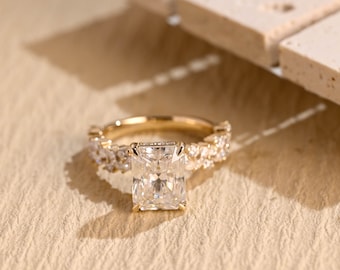 Solid Gold Radiant Cut Moissanite Engagement Ring, Hidden Halo Proposal Ring, Promise Ring, Everyday Ring, Anniversary/Birthday Gift for Her