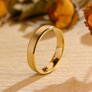 Solid Gold 5mm Plain Gold Comfort Fit Wedding Band, Sandblasted Finish Bevel Edge Ring, Anniversary, Birthday, Valentine’s Gift for Man, Him