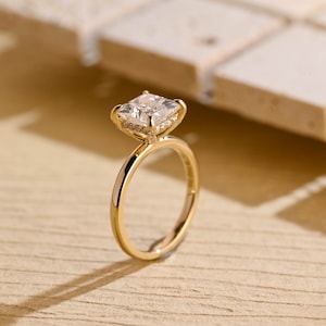 Anillo de compromiso de oro macizo con moissanita talla princesa, anillo de promesa