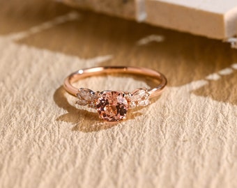 Solid Gold Round Cut Pink Sapphire Engagement Ring, Promise Ring, Proposal Ring, Art Deco Ring, Anniversary/ Birthday Gift for Women, Wife