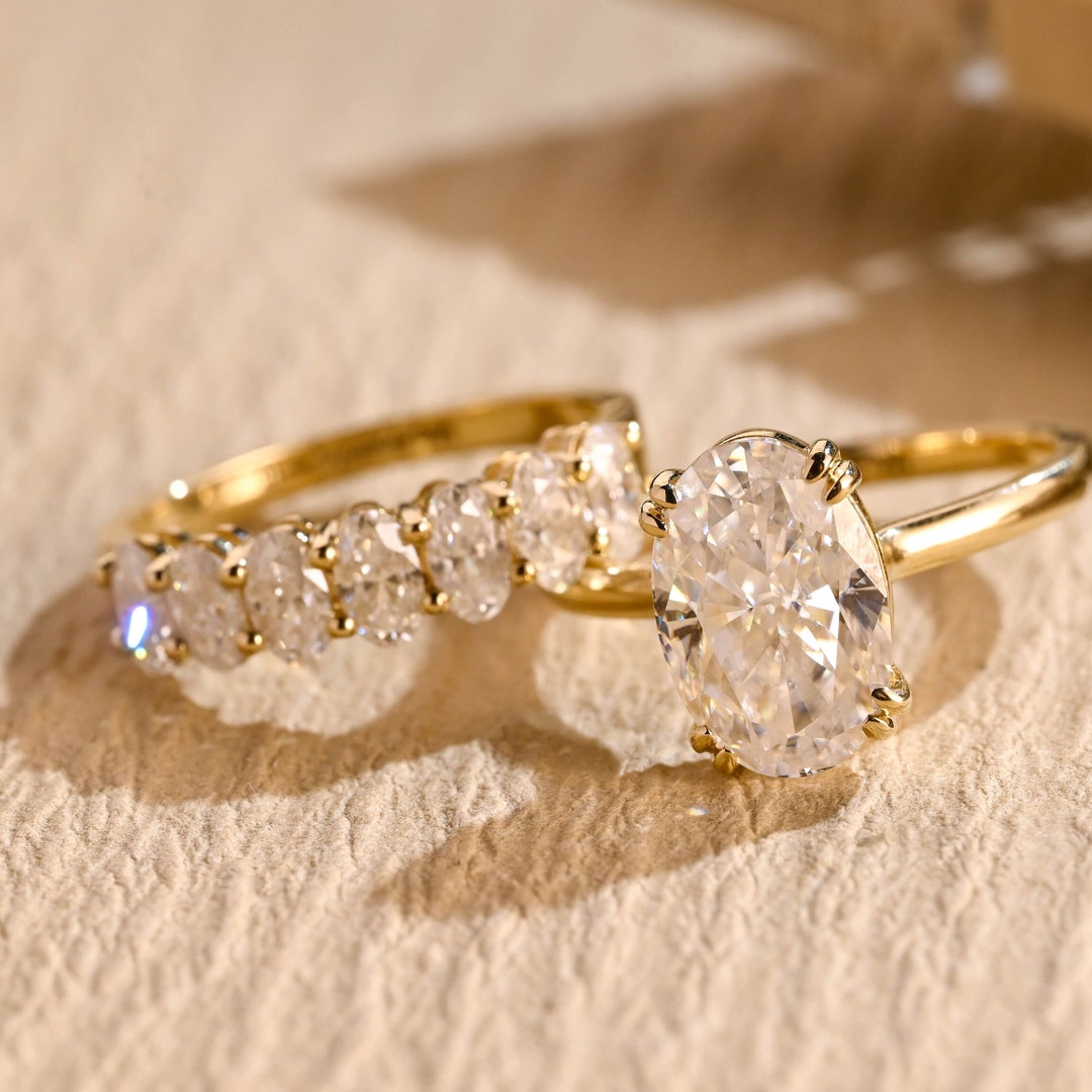Solid Gold Solitaire Ice Crushed Oval Moissanite Engagement Ring ...