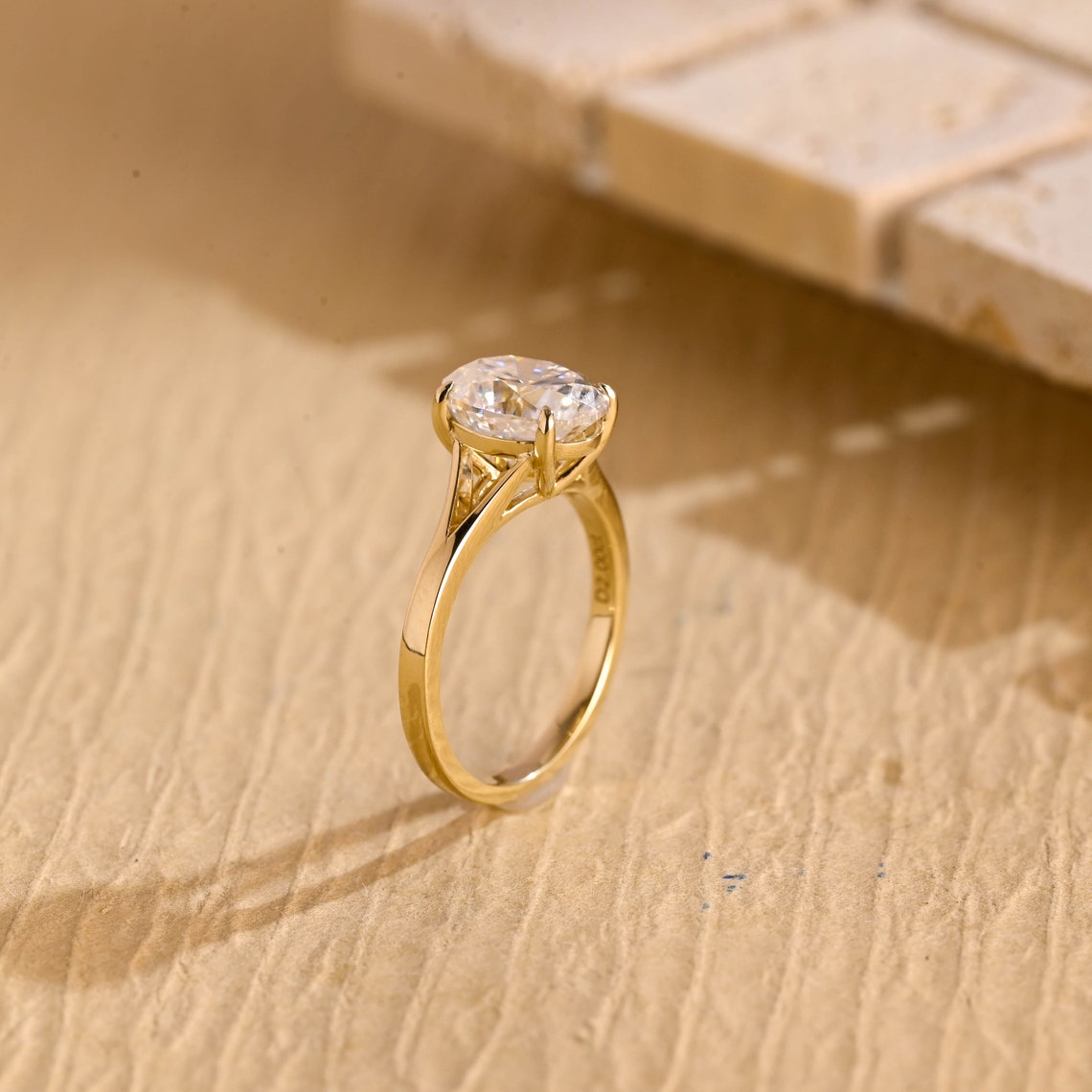 Solid Gold Oval Cut Moissanite Engagement Ring, Solitaire Wedding Ring ...