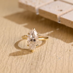 Solid Gold Marquise Cut Moissanite Engagement Ring, Wedding Ring With Hidden Halo, Valentine&#39;s Day / Anniversary/ Christmas Gift for Woman
