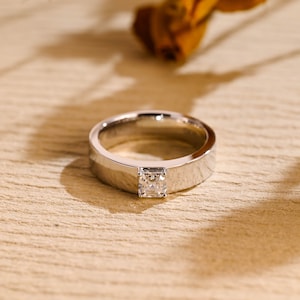 Solid Gold 4.5mm Assher Moissanite Engagement Band, Minimalist Wedding Band, Valentine&#39;s Day/ Anniversary/ Birthday Gift For Man