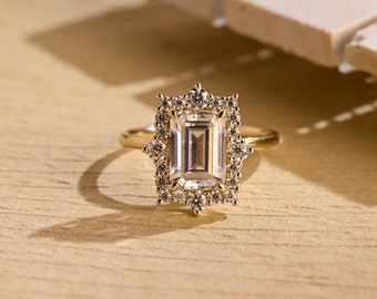 Solid Gold Moissanite Verlobungsring , Vintage Halo Blumenring Verlobungsring