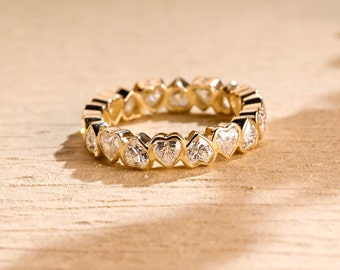 Solid Gold 3,5 mm Moissanit Ring, Zarte Ehering, voller Eternity Stacking Ring
