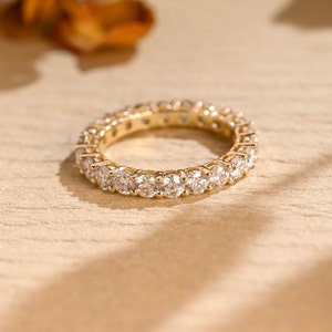 Solid Gold 3mm Round Cut Moissanite Wedding Band, Bridal Band, Eternity Ring, Promise Ring, Anniversary/ Birthday Gift for Her, Wife, Women