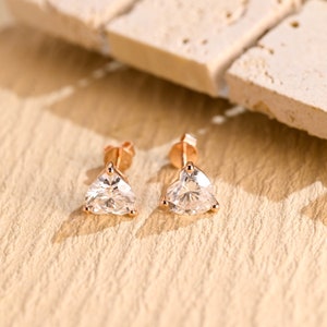 Solid Gold Solitaire Heart Cut Moissanite Earrings Stud, Classic 3-Prong Basket Earrings, Anniversary/ Birthday Gift For Wife, Girlfriend