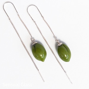 Olive green earrings glass pendant lampwork glass 925 sterling silver, boho style