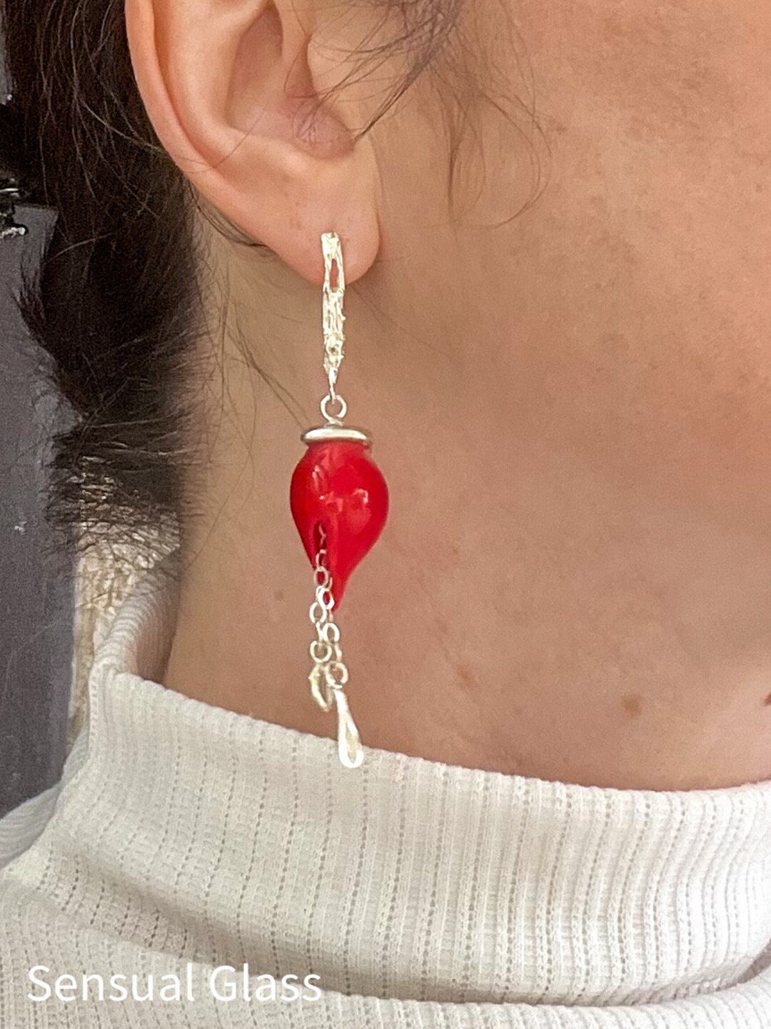 Murano Glass Blown Earrings Red, Handmade Blown Glass, Exclusive