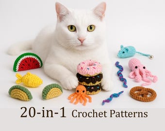 20 Cat Toy Crochet Patterns Bundle – Mouse, Fish, Octopus + More – Catnip Toy PDF Patterns – DIY Cat Toys – Instant Download