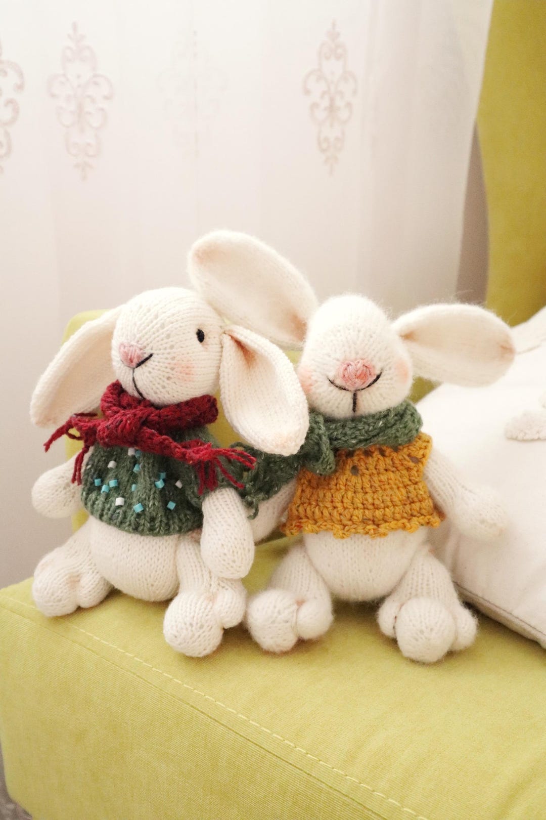 Knitted Bunny Pattern PDF: Plush Rabbit With Sweater & Scarf (digital ...