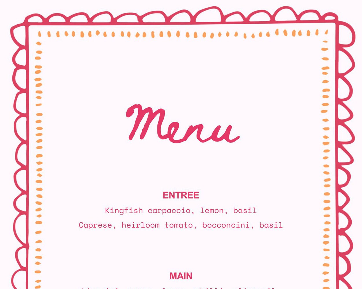 Bridal Shower Wedding Menu Template Editable on Canva Italian Wavy