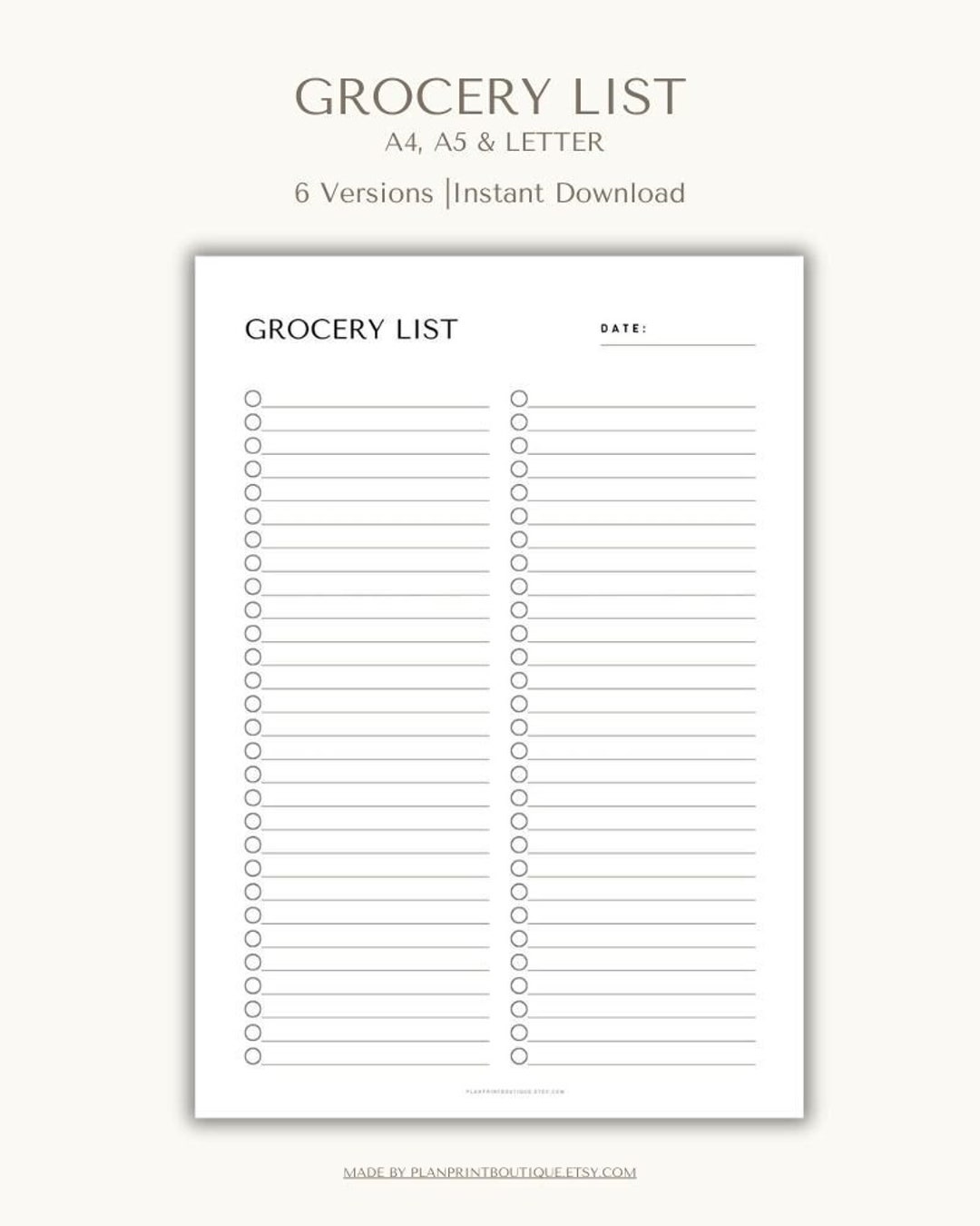 Grocery List Template Printable Food Shopping List Grocery Planner Grocery List Template Printable Food Shopping List Grocery Planner