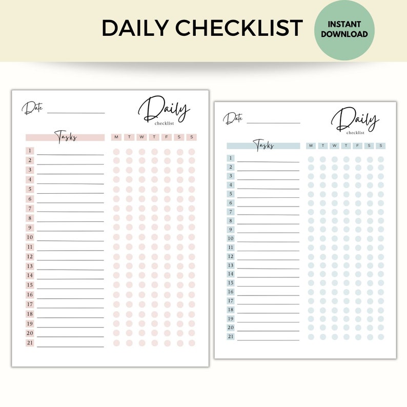 Daily Checklist Printable Daily Task Checklist to Do - Etsy