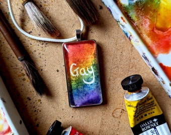 Gay pride pendant - Gay pride necklace - Gay pride jewellery - LGBTQ Pride flag necklace - Hand painted necklace - Queer positive gift